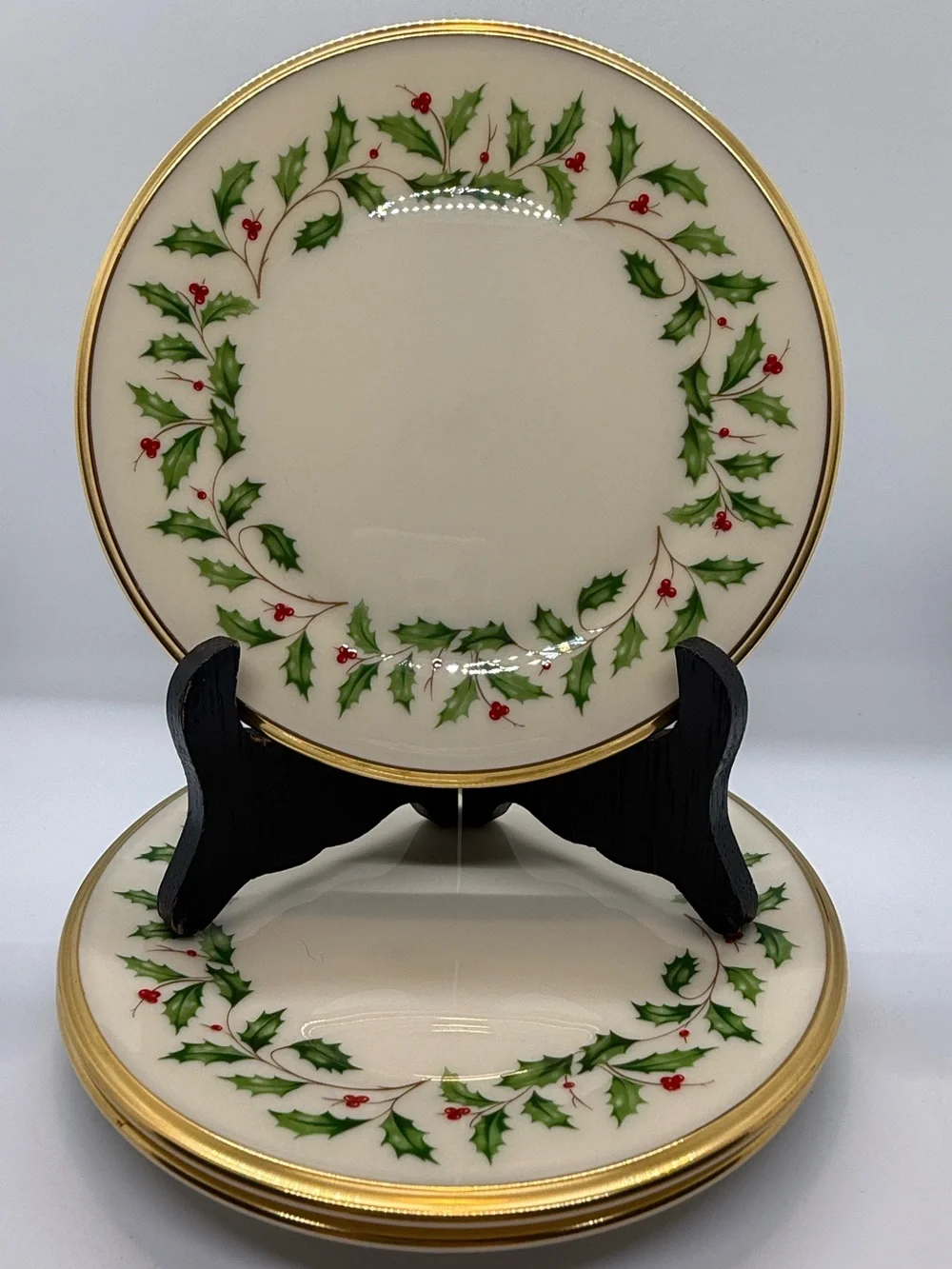 Lenox Holiday Bread and Butter Plates with Gold Trim- Three (3)